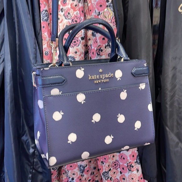 Kate Spade Staci Sm Satchel Orchard Toss Pr & Staci Lg White Apple Bifold Wallet - Picture 13 of 16